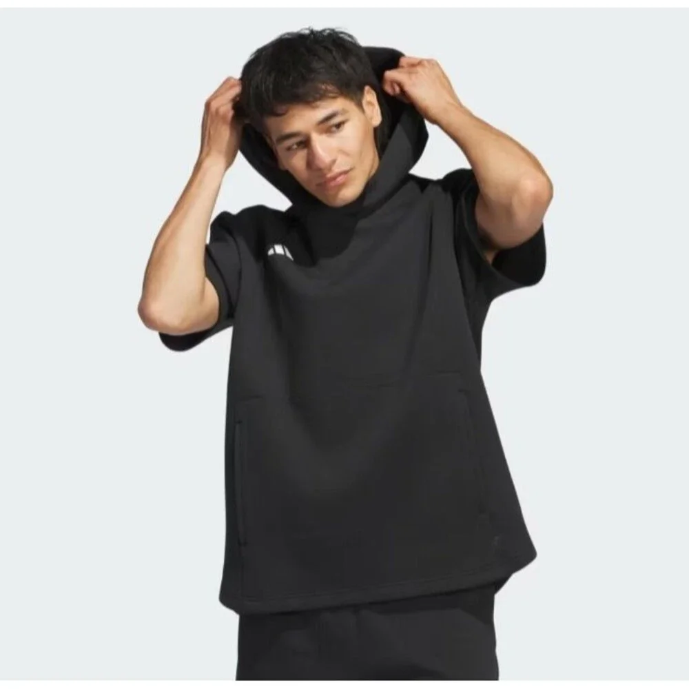 Adidas Dugout Short Sleeve Hoodie Black XL Pullover Kangaroo Pocket Unisex